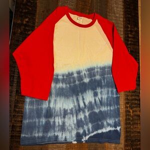 Baseball Tee Tie Dye Red White & Blue Americana Size Large